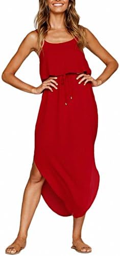 NERLEROLIAN Women's Adjustable Strappy Split Summer Beach Casual Midi Dress