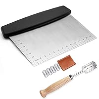 KoHuiJoo Bench Scraper Stainless Steel, Chef Multipurpose Kitchen Pastry Metal Dough Cutter for Bread and Pizza, Dough Chopper with Plastic Handle + Bread Lame