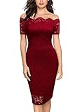 Miusol Women's Vintage Off Shoulder Flare Lace Slim Cocktail Pencil Dress (Large, A-Red)