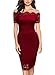 Miusol Women's Vintage Off Shoulder Flare Lace Slim Cocktail Pencil Dress (Large, A-Red)