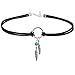 MJartoria Native American Bohemian Feather Charm Handmade PU Leather Choker Necklace (Black, Silver Feather)