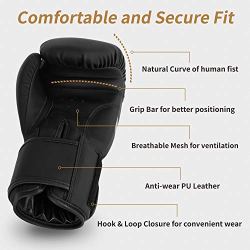 Liberlupus Cool Style Boxing Gloves for Men & Women, Boxing Training Gloves, Kickboxing Gloves, Sparring Gloves, Heavy Bag Gloves for Boxing, Kickboxing, Muay Thai, MMA (Black, 12 oz)