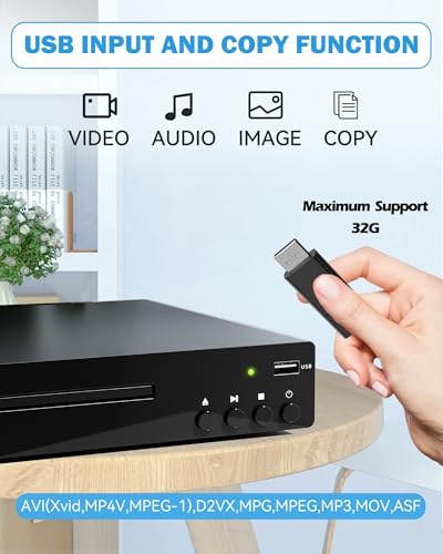 DVD Player for Home with HDMI, DVDs Players of All Regions for TV, RCA, USB, Remote Control, Support 1080P, NSTC/PAL, Breakpoint Memory. DVD Player for TV Black Metallic