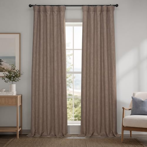 HPD Half Price Drapes Faux Linen Room Darkening Curtains - 120 Inches Long Luxury Linen Curtains for Bedroom & Living Room (1 Panel), 50W X 120L, Dutch Cocoa
