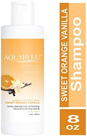 Aquableu Sweet Orange Vanilla Shampoo - Natural Moisturizing, Soothing & Anti-Inflammatory Keratin Home Care Treatment - Safe for colored treated - Sulfate & Paraben Free - For Men & Women (8 oz)