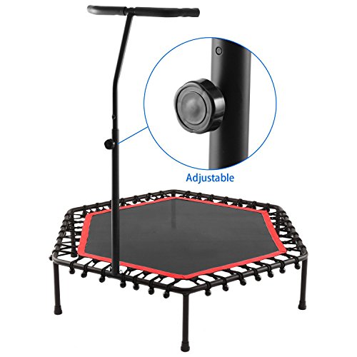Fashine Fitness Trampoline Bungee-Rope-System with Adjustable Handlebar, Portable Foldable Durable Safe Trampoline(US STOCK) (Red)
