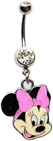 MINNIE MOUSE W/SPARKLES PINK BOW Navel Belly Button Ring Body Jewelry Piercing