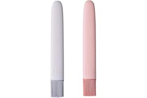 baixikly 2Pcs Silicone Pastry Brush Silicone Basting Brush Kitchen Coating Brush BBQ Silicone Baking Brush Oil Baking Brushes for Baking Cooking BBQ Grilling (Pink & Grey)
