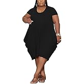 YeGine Oversize Tshirt Dress for Women Casual Plus Size Short Sleeves Midi Tunic Dresses with Pockets