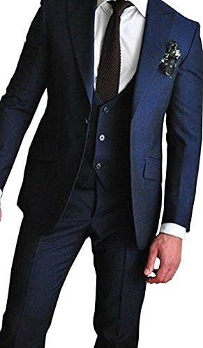 Silver Moonlight One Button Navy Blue 3 Pieces Men Suits Wedding Party Tuxedo (L)