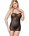 ETAOLINE Womens Sexy Sheer Lingerie Set Strappy Back Mesh Babydoll Nightwear Black