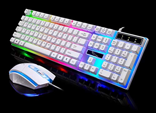 COM1950s 104 Keys Gaming Keyboard 1 Set Anti-Splash Wired Mult Punk Gaming Keyboard Mouse Office for PC Computer (White) - Thumbnail 2