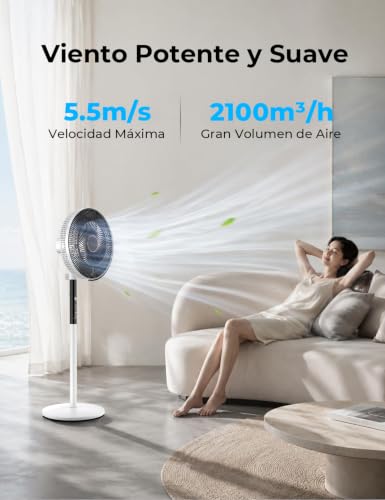 Ventilador de Pie, 22W, 9 Velocidades y 4 Modos, Temporizador 9h, Oscilante 90°, Altura Ajustable, Ventilador de Pie Silencioso con Pantalla LED y Mando a Distancia, para Dormitorio, Salón, Oficina