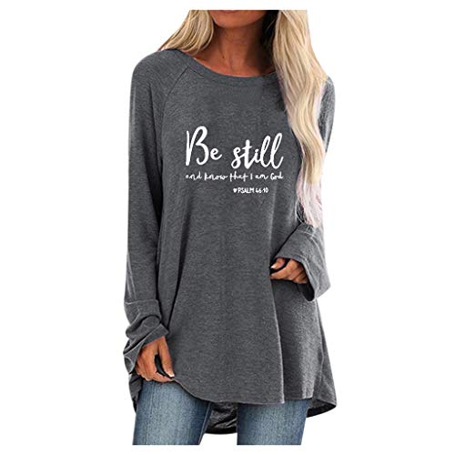 Moilant Women Plus Size Loose T Shirt Long Sleeve Casual Tops Blouse Tunics Gray