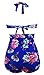 COCOSHIP Retro 50s Blue Red Floral Halter High Waist Bikini Carnival Swimsuit Bathing Suit XXXXL(US16)