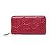 BOSTANTEN Women's Leather Wallets Kapok Pattern Zipper Handbags with Wristlet Wine Red