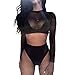 Diamondo Sexy Women Gauze Long Sleeve High Waist Bikini Swimwear Swimsuit (Black, Asian M)
