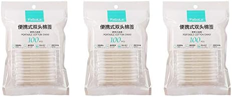 FaSoLa Pure Cotton Swabs Portable Cotton Swab Tipped Independent Packaging Applicators Cotton Buds with Paper Sticks for Makeup Clean Care (White 100ct 3pack)