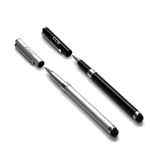 CCM 2 in 1 Stylus + Pen For Capacitive Stylus for Samsung Galaxy Tab 10.1, Samsung Galaxy Tab 2 (7-Inch, Wi-Fi), Samsung Galaxy Nexus, Samsung GALAXY Note, Samsung Galaxy S II, Epic 4G Touch, Samsung Galaxy S II Skyrocket, Samsung Droid Charge, and all touch screen Android devices (2-Pack Metalic Silver & Jet Black)