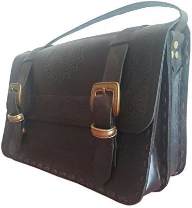 12" Handmade Mens Leather Briefcase Standard Messenger Satchel Black, Large
