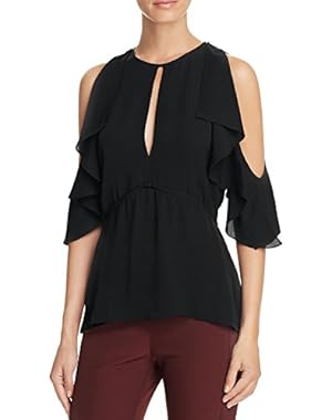 Women's Silk Ruffled Cold-Shoulder Top