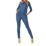 Abody Women Jumpsuits and Rompers Long Sleeve Side Pockets Elastic Waist Rompers