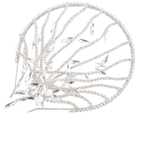 CABODYALS Silver Rhinestone Headband Sparkle Crystal Tassel Headpiece Wedding Rhinestones Chain Veil Caps Hairband 1920 Hair Jewellery Accessories for Women Bride Cosplay Costume Dance Festival Party