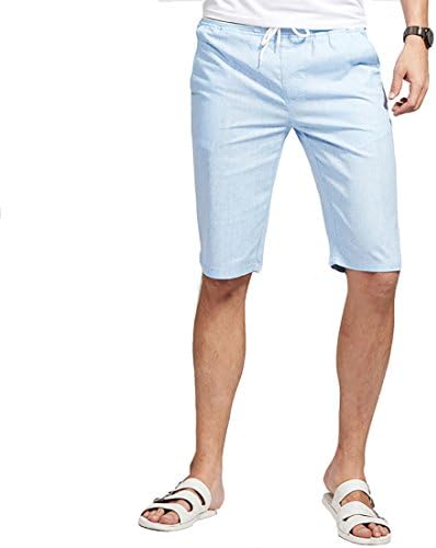 Aioli Mens Linen Elastic Casual Shorts Fashion Work Short (Light Blue, 36)