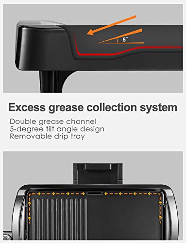 Electric Griddle, DEIK 2-in-1 Indoor Grill Smokeless Coated Non-Stick Pancake Griddle, 20''x10'' Extra Large Surface with 2 Oil Collection Channel, Cold-Touch Design, 5-Level Control, 1600W - Thumbnail 4