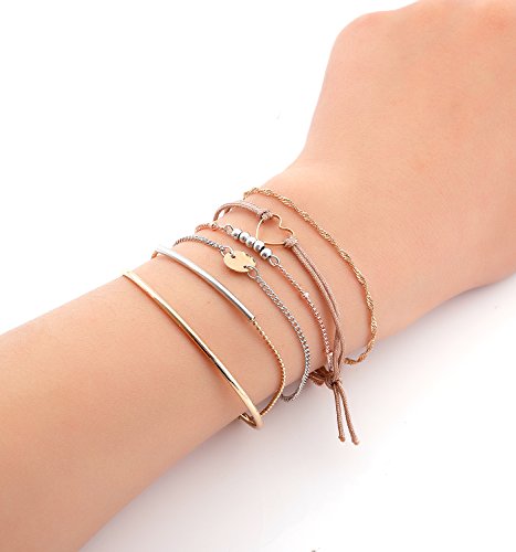 XOCARTIGE Charm Bracelets Set Bohemian Multiple Layered Beaded Bracelet for girls Delicate Chain Bracelet Bangle Cuff (A Gold)