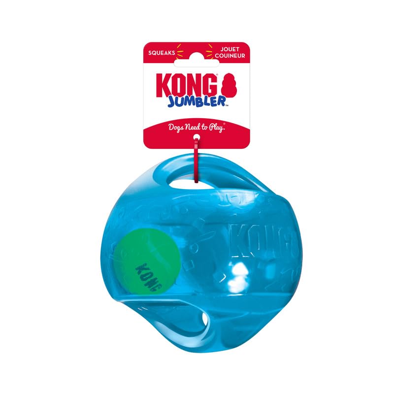 SEGMINISMART KONG Medium Dog Toy Jumbler Ball Shape Tennis Ball Inside 2-in-1 Squeaker Colors Vary