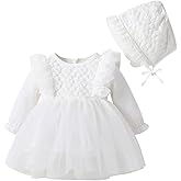 Newborn Infant Baby Girl Toddler Christmas Birthday Outfits Flower Print Soft Christening Baptism Dress with Bonnet