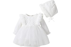 IBAKOM Newborn Infant Baby Girl Toddler Christmas Birthday Outfits Flower Print Soft Christening Baptism Dress with Bonnet