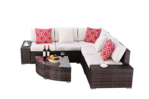 Do4U-6-Pieces-Outdoor-Patio-PE-Rattan-Furniture-Sectional-Conversation-Set-All-Weather-Wicker-Rattan-Sofa-Beige-Seat-Back-Cushions-Brown