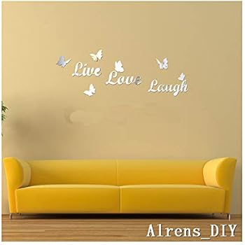 Alrens_DIY(TM) Live Love Laugh Butteryfly DIY Acrylic Removable Decorative Mirror Surface Crystal Wall Stickers 3D Home Decal Room Murals Wall Paper Decor Gift