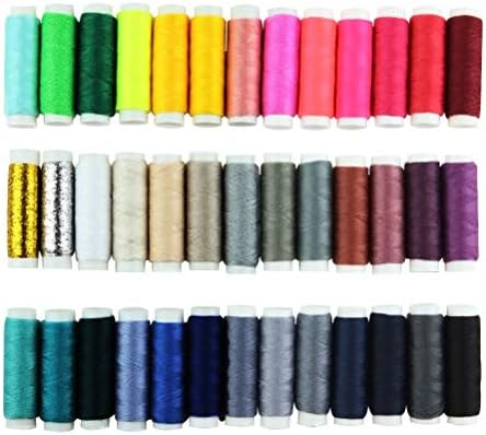 Pack of 39 Assorted Color Sewing Threads, Polyester, 150-Yard Spools, for Dressmaking, Quilting, Hand-Stitching, Machine-Sewing