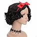 yuehong Short Curly Black Princess Wig Cosplay Synthetic Anime Cosplay Party Hair Wigs With Red Bow