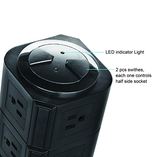 Power Strip with 7 Multiple Plug Outlets 2 USB Ports Tower Surge Protector Desktop Power USB Charging Station for Home & Office (Black)-SAFEMORE - Thumbnail 5