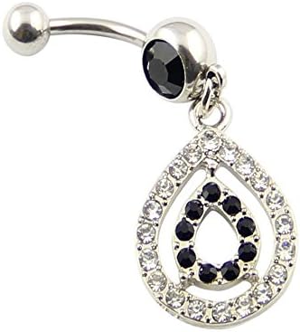 316L Surgical Steel 14G Double Teardrop Heart Dangle Navel Belly Ring Bar Button Body Piercing