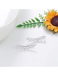 Milacolato 2 Pairs 925 Sterling Silver Cubic Zirconia Ear Cuffs Hoop Climber Wrap Tassel Earrings Threader Earrings Set For Women