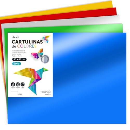 Cartulina de Colores Metalizadas, Tamano Grande 50x65 cm, Cartulinas de Colores 230gr para Manualidades, Disenos Creativos y Proyectos de Arte, Brillo Reflectante · m-office (25 hojas, Surtido)