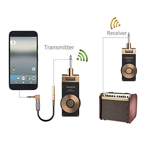 Getaria Wireless Guitar System Rechargeable Digital Transmitter Receiver Set for Electric Guitar Bass with 3.5mm to 6.35 mm (1/4 inch) Male to Female Stereo cables