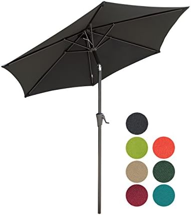 PATIOROMA 7.5 Feet Outdoor Patio Umbrella with Push-button Tilt and Crank, 6 Ribs, Polyester Canopy, Black