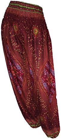 HAREM TROUSERS - Aladdin Hippie Pants Yoga Designs For Women &amp; Ladies (Peacock Maroon)