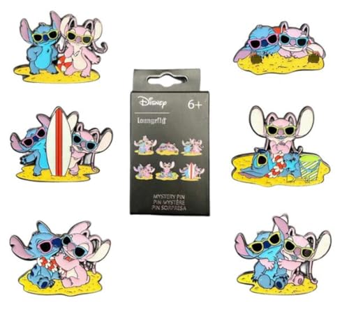 Loungefly - Lilo & Stitch - Angel Beach Scene - Blind Purchase - 1 of 6 To Collect - Lilo and Stitch - Blind Box - Pins de Esmalte - Broche Coleccionable - para Mochilas Y Bolsos - Idea de Regalo
