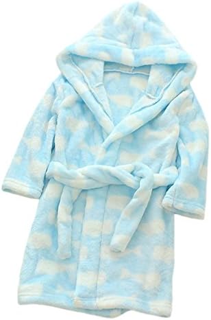 XINNE Unisex Toddlers Kids Hooded Bathrobe Dressing Gown Pajamas Flannel Sleepwear Size 110 Light Blue Whale