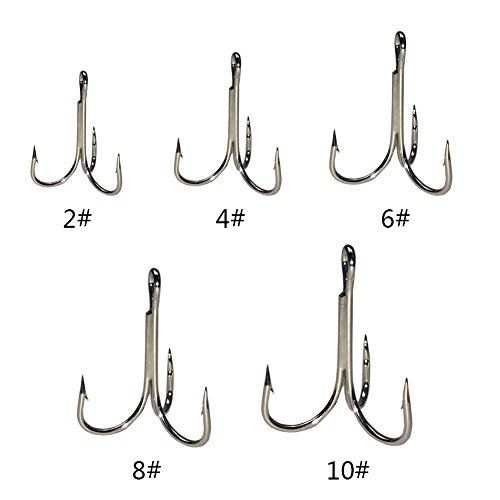 Thekuai Fishing Hooks High Carbon Steel different Size Saltwater Freshwater Fishing (50 PCS Treble Fishing Hooks)
