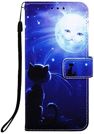 NVWA Compatible with Samsung Galaxy A50 Case PU Leather Wallet Phone Case [Kickstand Wrist Strap][Credit Card Slot] Magnetic Closure Stand Flip Full Body Protective Cover (Cat and Sun)