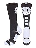 MadSportsStuff Basketball Logo Crew Socks (Black/White, X-Large)