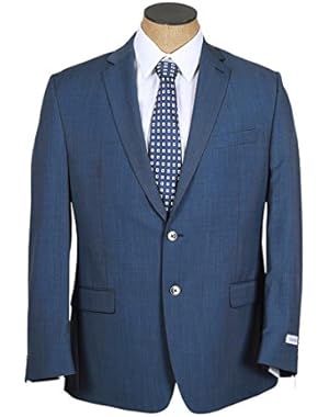 Calvin Klein Mens Blue Micro Check Slim Fit Wool Suit